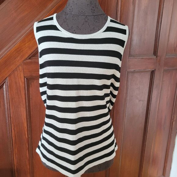 Chicos Black & Silver Striped Sleeveless Tank Top Size 2 Polyester Blend Womens - Picture 1 of 7
